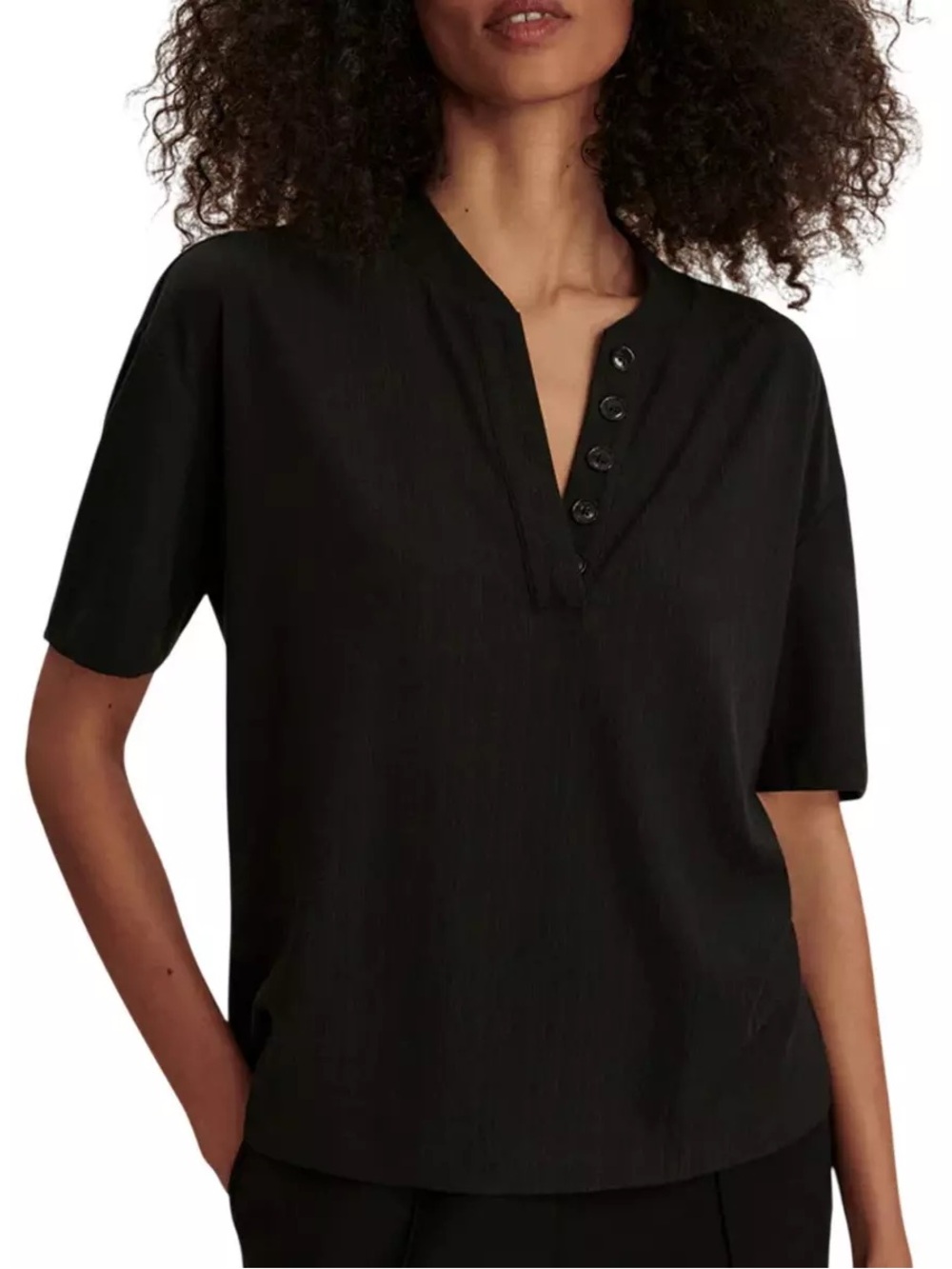 Varley Kasey Mock Henley Short Sleeve Black Top